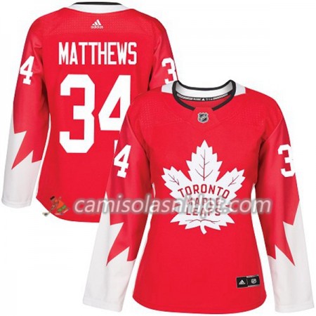 Camisola Toronto Maple Leafs Auston Matthews 34 Adidas 2017-2018 Vermelho Alternate Authentic - Mulher